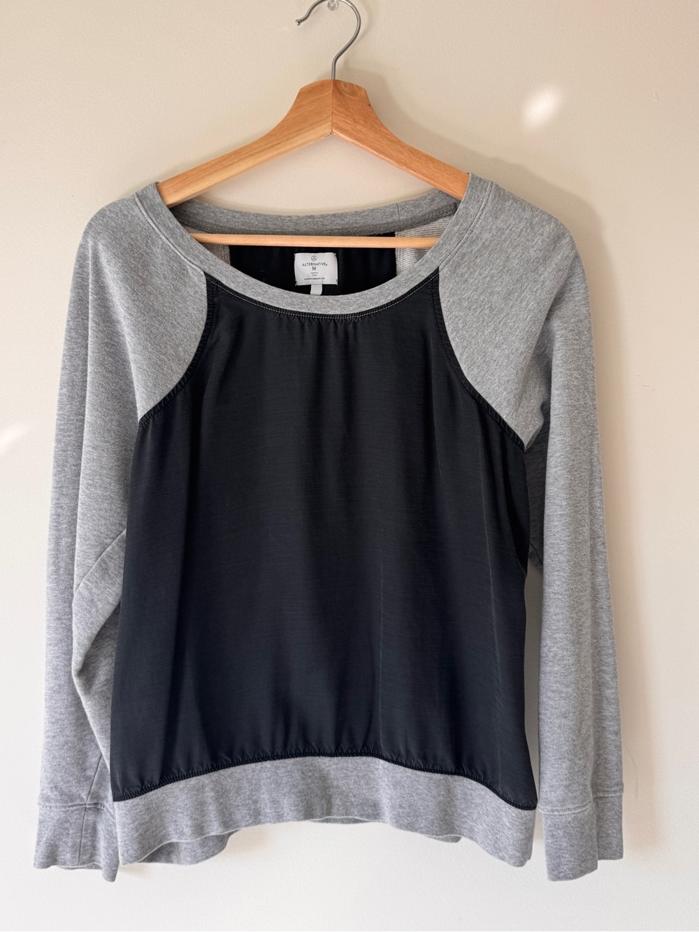 Alternative Apparel Black Front Raglan Sweatshirt with Gray Sleeves